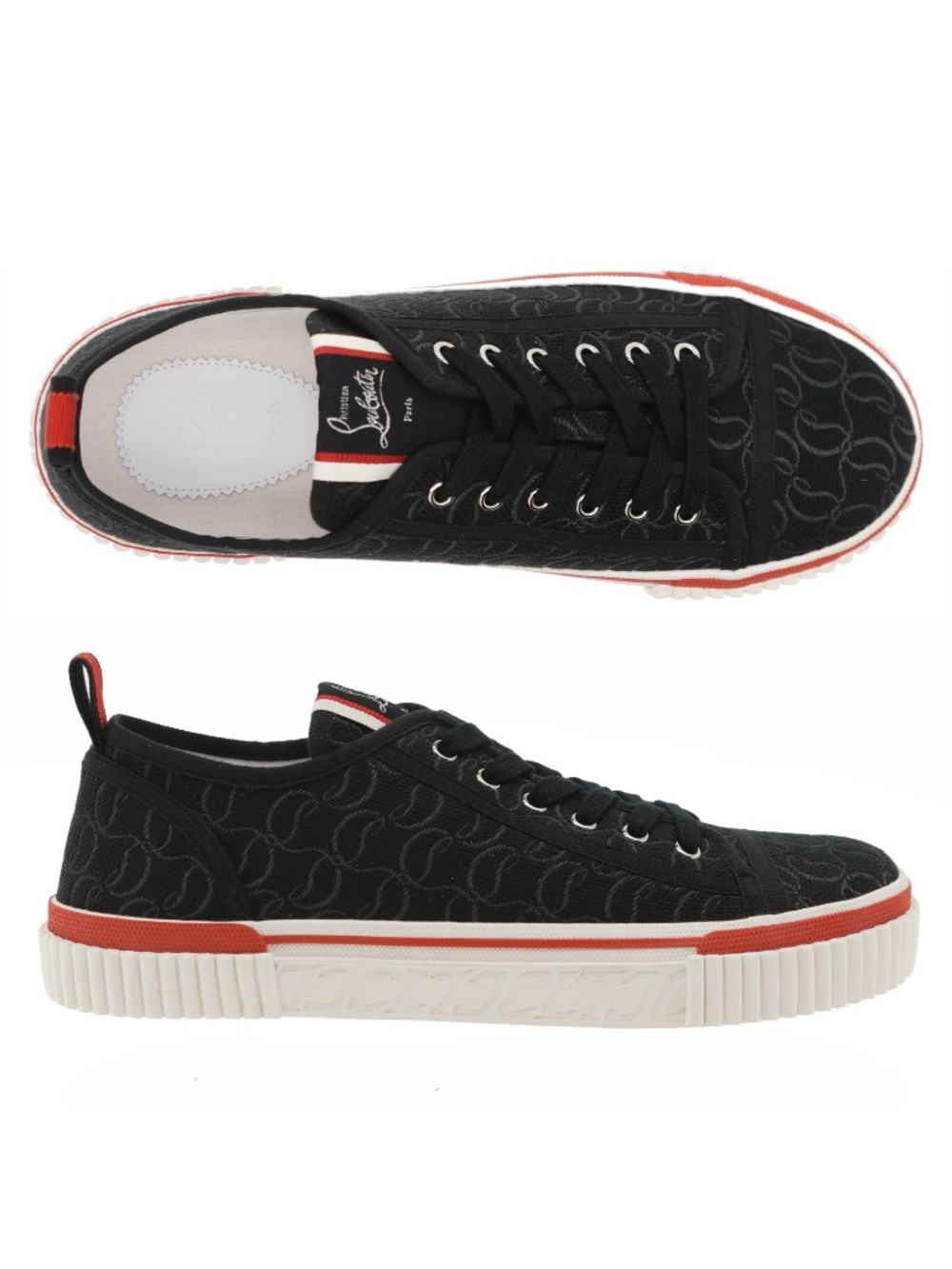 Christian Louboutin Pedro Junior Flat Sneakers Black Jacquard Size 10 US New